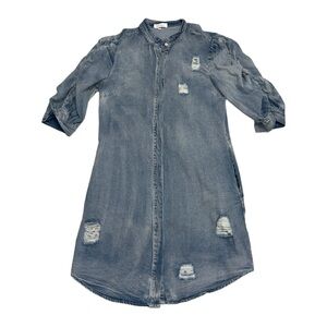 Nash Grey distressed denim shirt dress midi length with pockets size small EUC